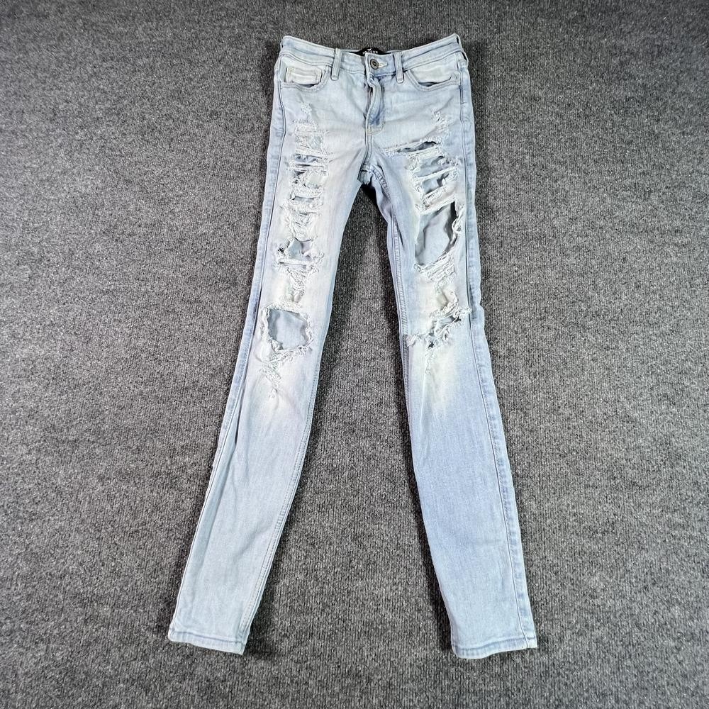 Hollister Skinny Jeans Womens 3 Blue Distressed Faded High Rise Stretch Denim